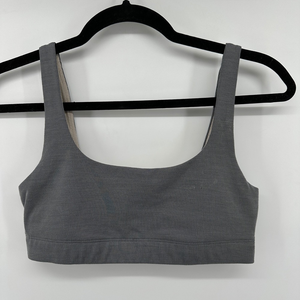 Vuori Mindset Bra Charcoal Gray Ribbed Square Neck Sports Bra SA269-1485